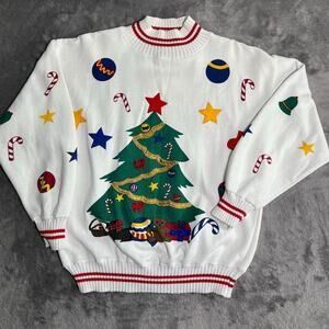 Vintage Sport’s Accent Christmas Sweatshirt S Tree Applique Made Korea Holiday